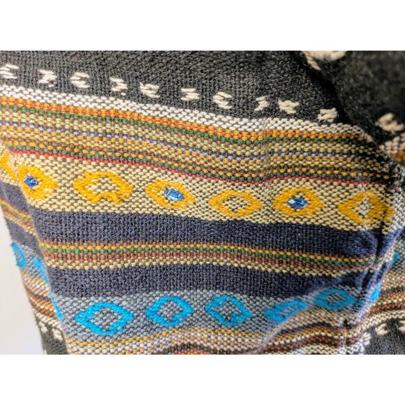 VTG Flashback Jacket Blazer Large Black Woven Cotton Ethnic Boho Aztec Beaded - Picture 8 of 11